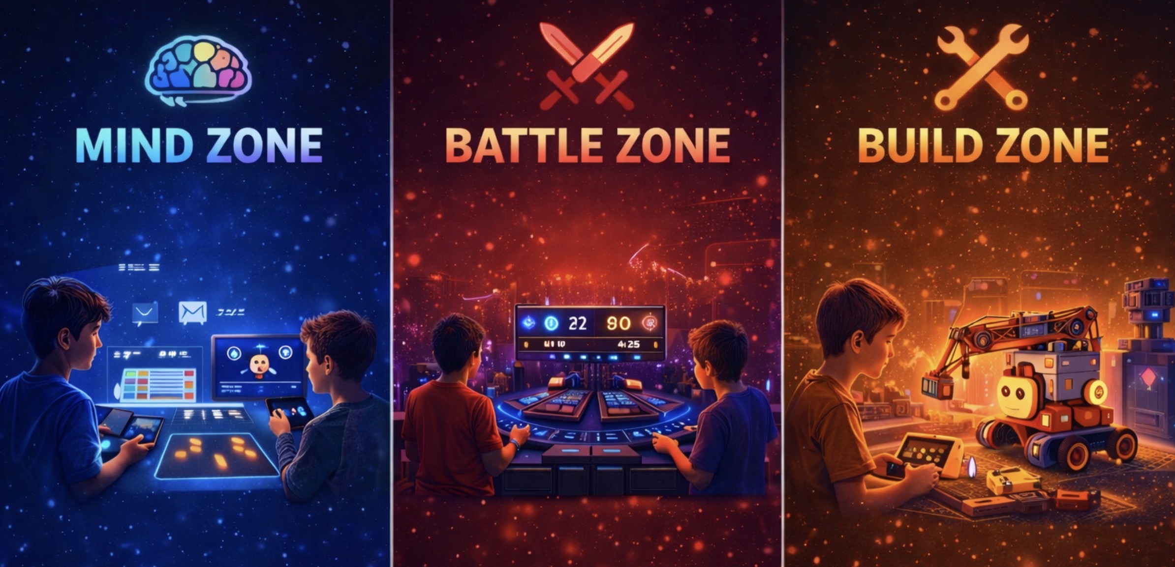 Immagine delle tre zone di sfida Brain Arena